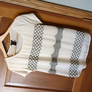 Ann Taylor Cream Top with Black Stitching Detail - Small